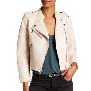 BCBGeneration Faux Leather Crop Biker Jacket in Nude/Light Pink